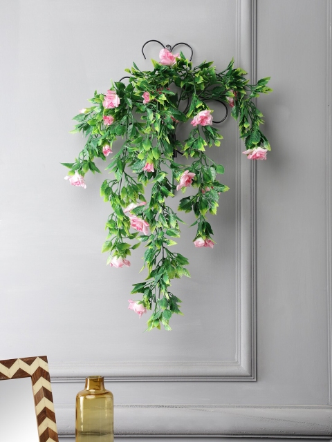 

FOLIYAJ Green & Pink Artificial Leaf Vine With Wall Stand