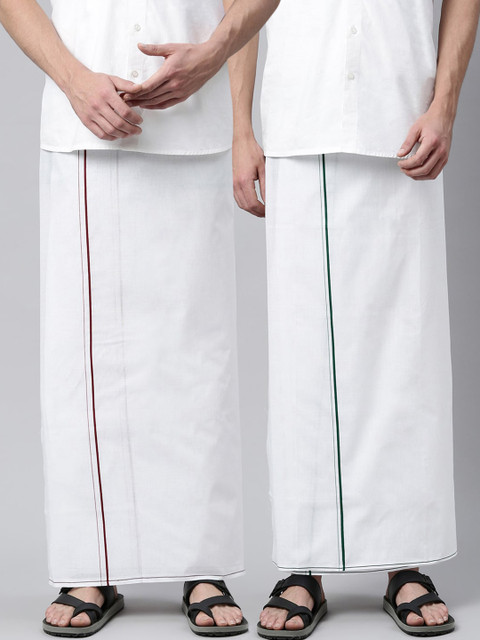 

WHITE HEART Men Pack Of 2 White Solid Pure Cotton Dhotis