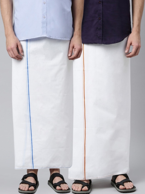

WHITE HEART Men Pack Of 2 Solid Pure Cotton Dhotis