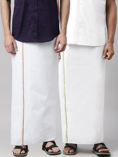 

WHITE HEART Men Pack of 2 White Solid Pure Cotton Dhotis