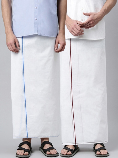 

WHITE HEART Men Pack Of 2 White Solid Pure Cotton Dhotis