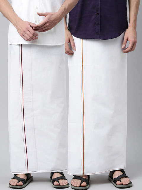 

WHITE HEART Men Pack Of 2 Solid Pure Cotton Dhotis