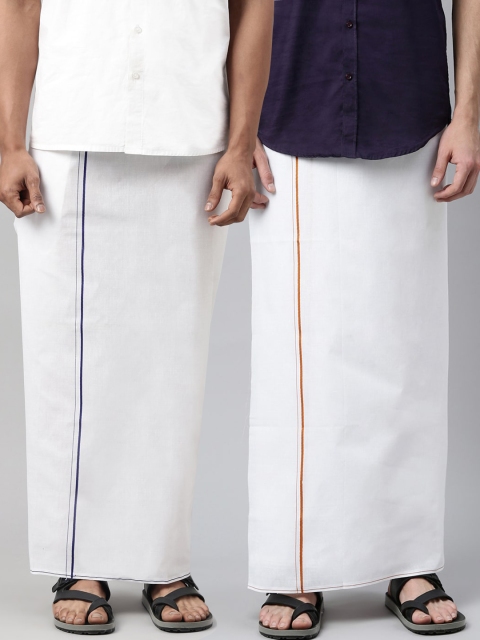 

WHITE HEART Men Pack Of 2 White Solid Pure Cotton Dhotis