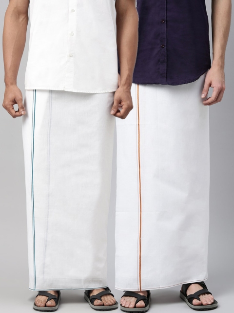 

WHITE HEART Men Pack Of 2 Solid Pure Cotton Dhotis