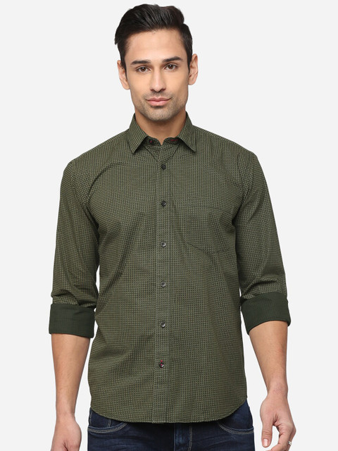 

JADE BLUE Men Green & Beige Classic Slim Fit Printed Pure Cotton Casual Shirt