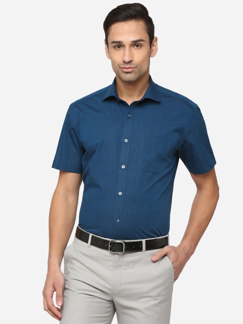 

JADE BLUE Men Teal Blue Classic Pure Cotton Formal Shirt