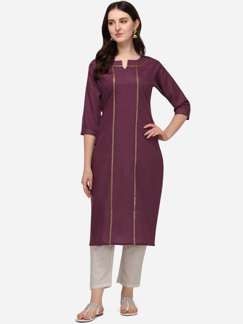 

Florence Women Purple Solid Gotta Patti Cotton Kurta