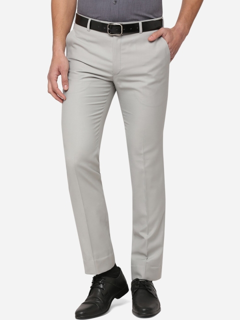 

Greenfibre Men Grey Solid Slim Fit Mid-Rise Plain Woven Flat-Front Formal Trousers