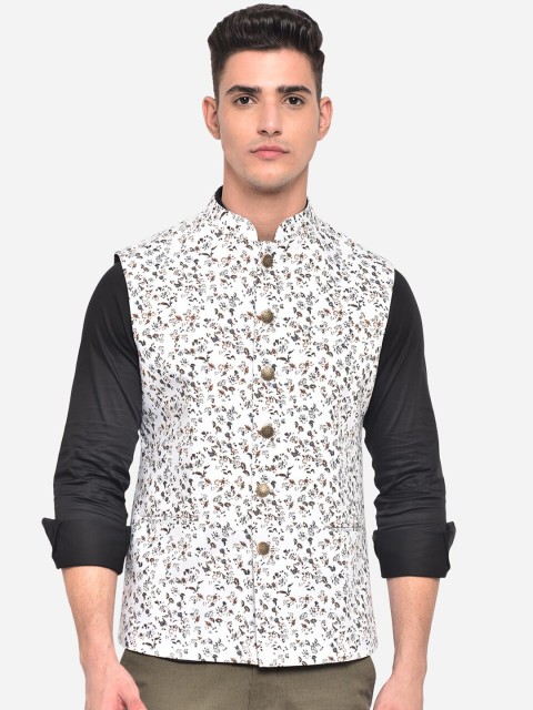 

Greenfibre Men White Terry Wool Printed Regular Fit Waistcoat