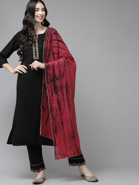 

Yufta Women Black Kurta with Palazzos & With Dupatta