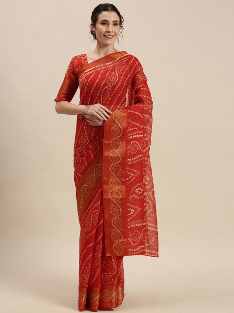 

KALINI Red & Mustard Yellow Bandhani Print Saree