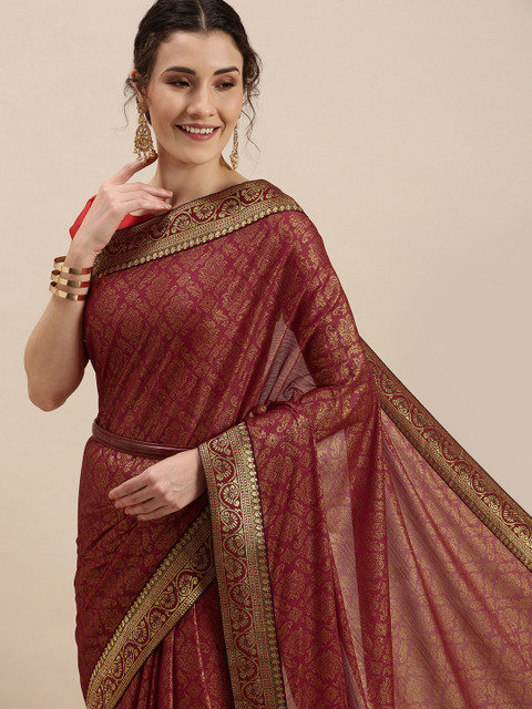 

KALINI Red & Golden Ethnic Motifs Print Saree