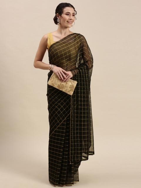 

KALINI Black & Golden Checked Saree