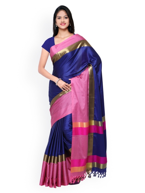 

Rajesh Silk Mills Blue & Pink Handloom Silk & Cotton Traditional Saree