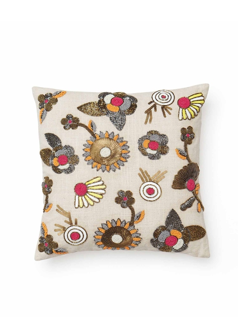 

Diwaah Multicoloured Floral Embroidered Pure Cotton Square Cushion Covers, Multi