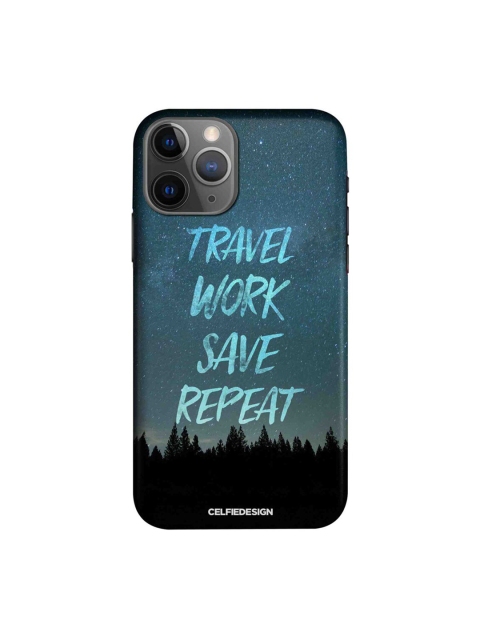 

CelfieDesign Blue & Black Travel Work Save Repeat Printed iPhone 11 Pro Max Slim Back Case