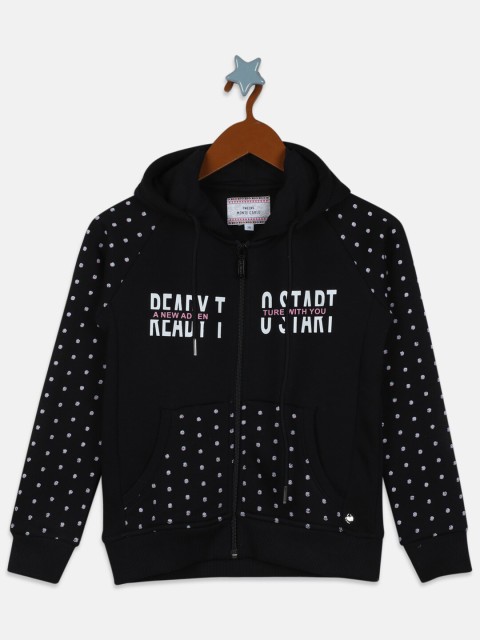 

Monte Carlo Girls Black Printed Hooded Sweatshirt