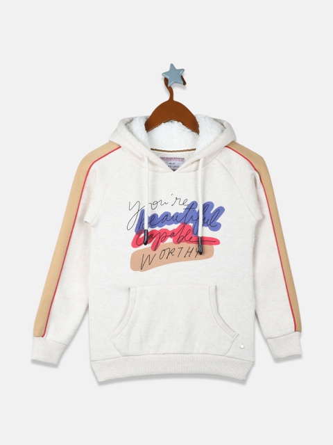 

Monte Carlo Girls White Printed Hooded Sweatshirt