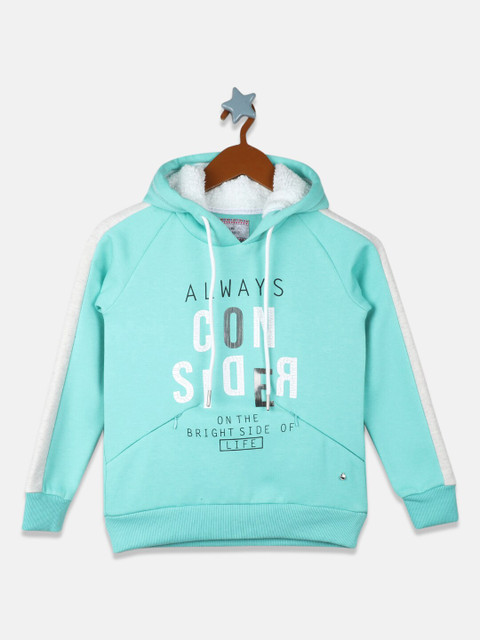 

Monte Carlo Girls Sea Green Printed Cotton Blend Hooded Sweatshirt