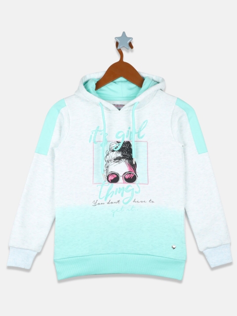 

Monte Carlo Girls Turquoise Blue Printed Hooded Sweatshirt