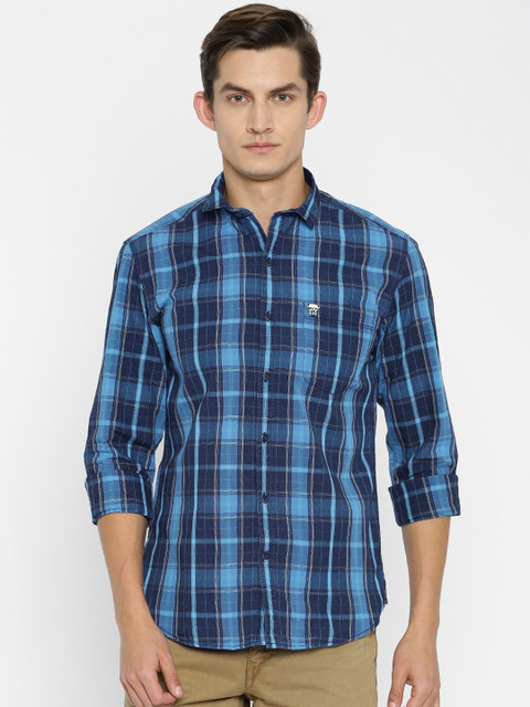 

John Players Men Blue Trim Fit Checked Casual Shirt