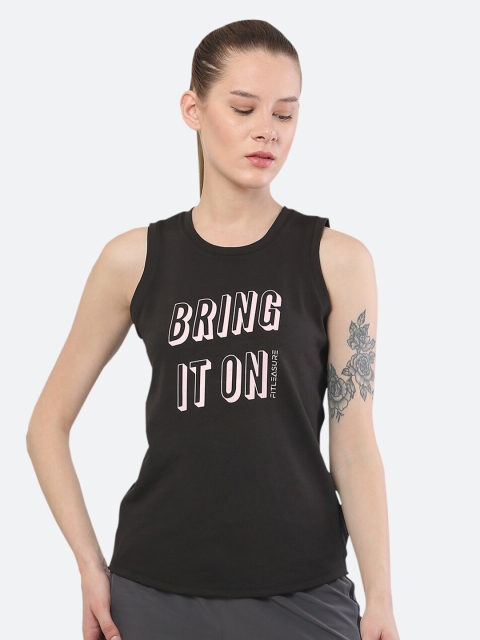 

FITLEASURE Women Charcoal Typography Printed Gym T-shirt