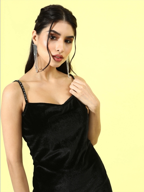 

COVER STORY Women Black Solid Velvet Dress