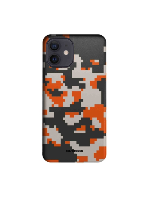 

CelfieDesign Black & Orange Printed Camo Pixel Flame iPhone 12 Slim Back Case