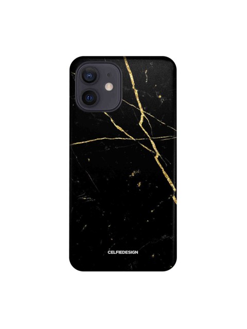 

CelfieDesign Black & Gold-Toned Marble Printed iPhone 12 Slim Back Case