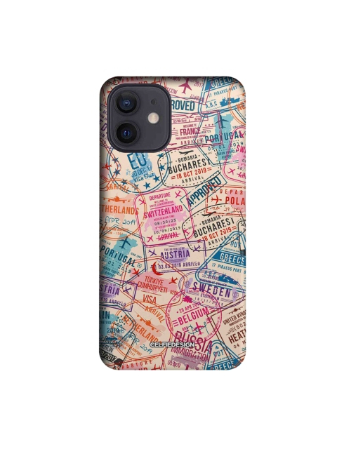 

CelfieDesign Beige & Blue Immigration Stamps Printed iPhone 12 Slim Back Case