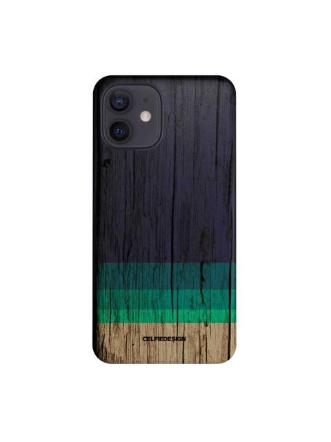 

CelfieDesign Black & Blue Wood Stripes Printed iPhone 12 Slim Back Case