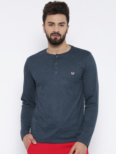 

Fort Collins Men Navy Solid Henley Neck T-shirt, Navy blue