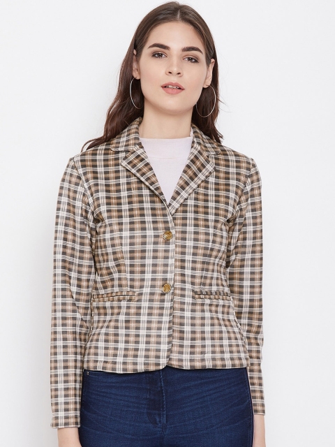 

armure Women Brown & White Checked Suede Lightweight Tailored Jacket