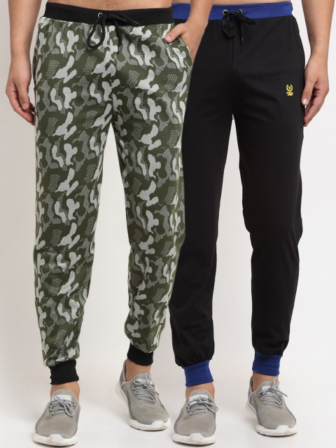 

VIMAL JONNEY Men Pack Of 2 Camouflage Printed Joggers, Olive