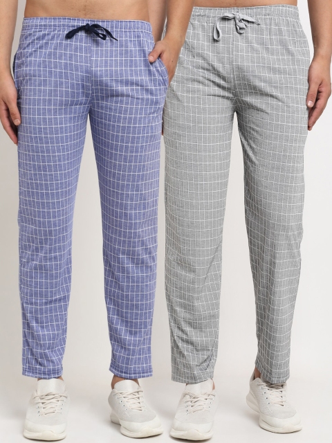 

VIMAL JONNEY Men Pack Of 2 Blue & Grey Checked Trackpants