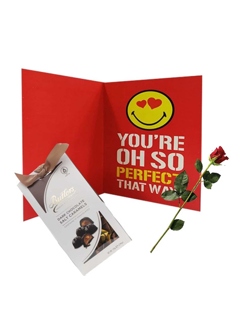 

Archies Valentine Day Gift Card With Rose & Butlers Salt Caramels Chocolate Box, Red