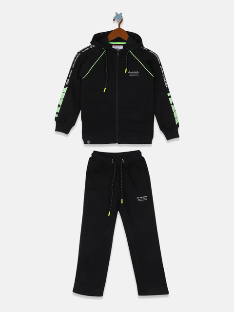 

Monte Carlo Boys Black & Fluorescent Green Typography Printed Tracksuit