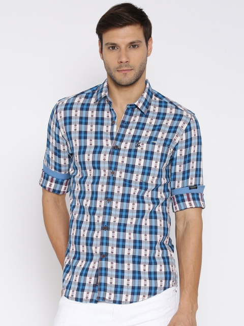 

The Indian Garage Co Men Blue & White Slim Fit Checked Casual Shirt