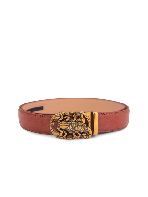 

BANGE Men Red & Bronze-Toned Textured Genuine Leather Belt With Scorpion Design Buckle
