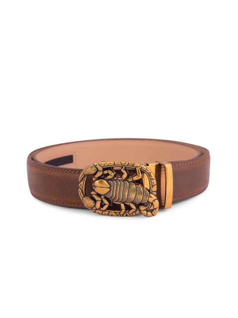 

BANGE Men Brown Textured Genuine Leather Belt With Scorpion Design Buckle