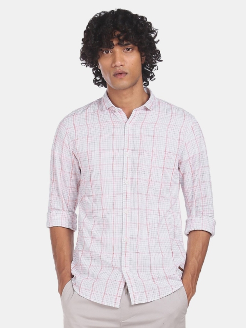 

Cherokee Men White & Pink Checked Pure Cotton Casual Shirt
