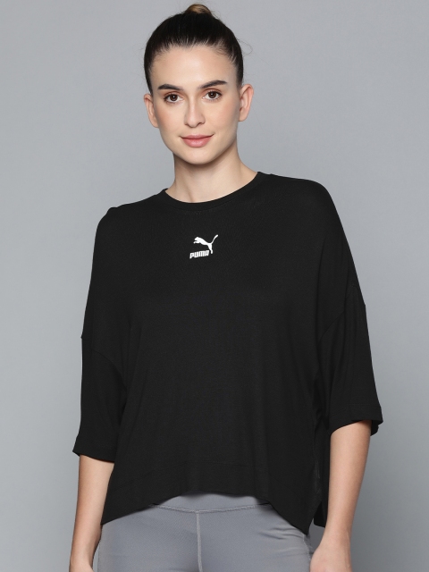 

Puma Women Black Brand Logo Printed Casual Loose T-shirt