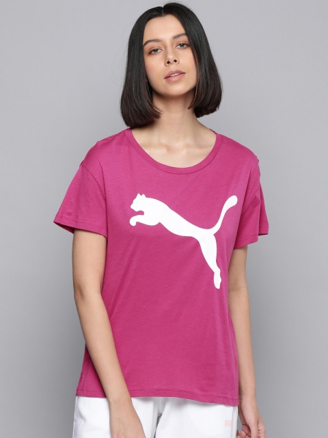 

Puma Women Fuchsia & White Brand Logo Printed Relaxed Fit dryCELL T-shirt, Pink