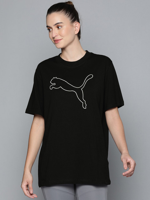

Puma Women Black & White Her Brand Logo Printed Relaxed T-shirt