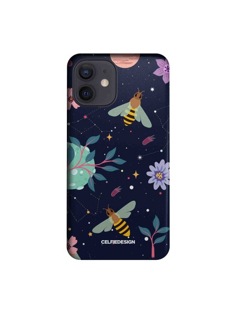 

CelfieDesign Navy Blue & Green Space Bees Printed iPhone 12 Slim Back Case