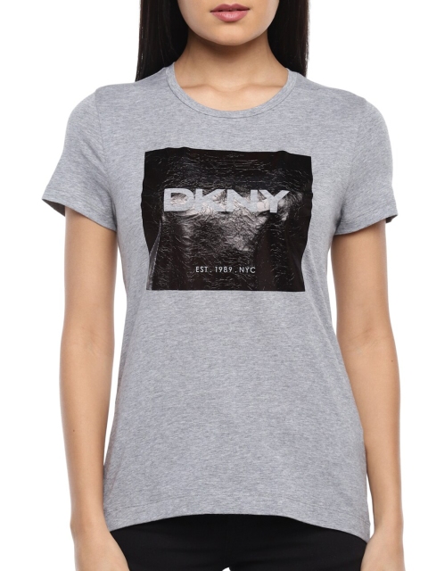 

DKNY Women Grey Printed Cotton Tshirt