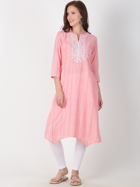 

Saffron Threads Women Pink Ethnic Motifs Embroidered Cotton Kurta