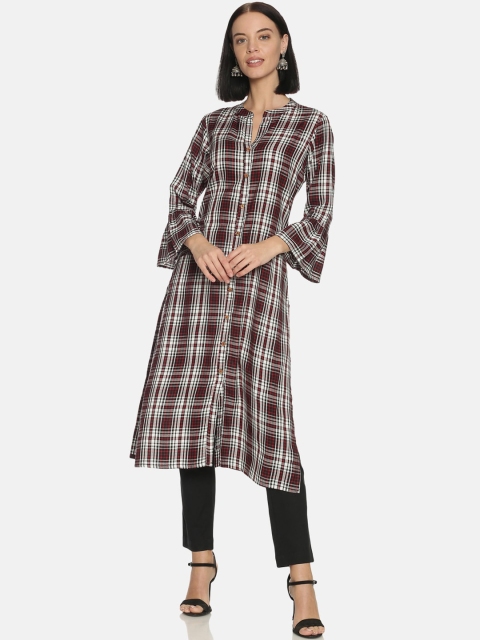 

Saffron Threads Women Black & White Checked Pure Cotton Kurta