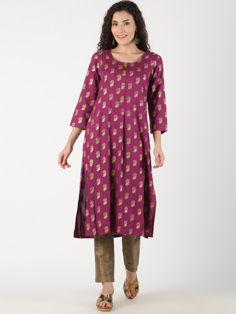 

Saffron Threads Women Purple Ethnic Motifs Printed Kurta