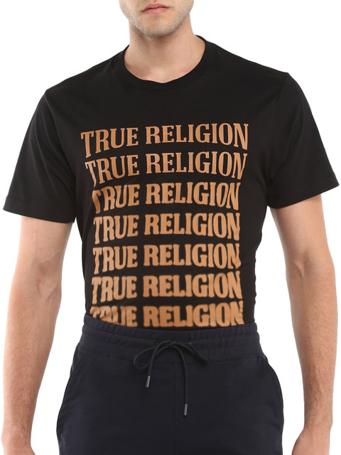 

True Religion Men Black Typography Printed T-shirt